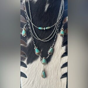 Navajo Augustine Largo Mine 8 Turquoise & Sterling Silver Lariat w Earrings Set